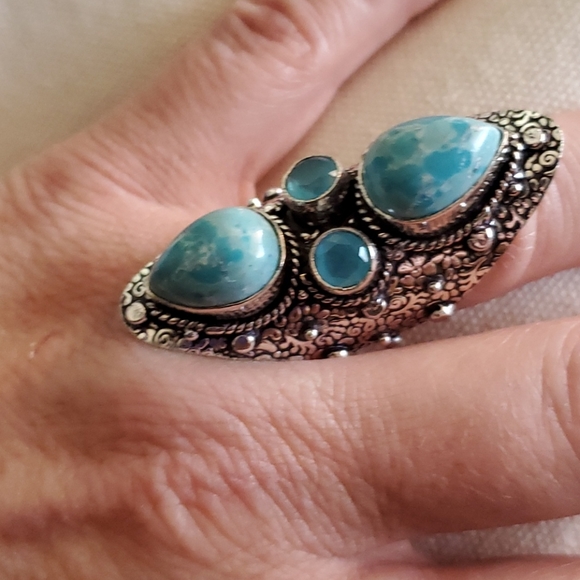 New Mosaic Jasper & Chalcedony 925 Silver Statement Ring. - Picture 16 of 16